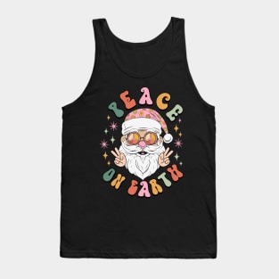 Peace on Earth Shirt Retro Hippie Groovy Santa with Sunglasses Tank Top